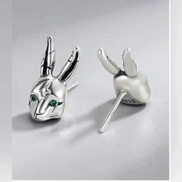 Mini Green Eye Rabbit Stainless Steel Stud Earrings - Picture 1 of 1